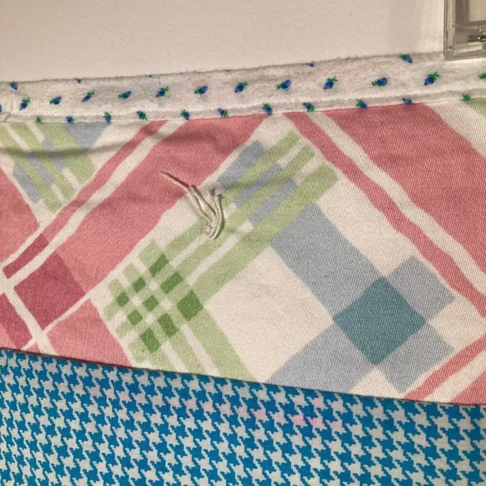 Handmade Hand Tied Baby Quilt Large Multicolored Stripes White Blue Rose Flannel